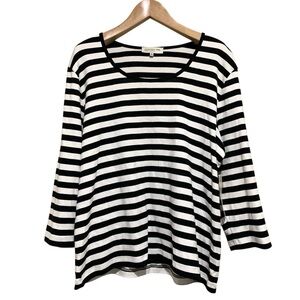 Jones New York Sport Woman Black and White Striped Women's 3/4 Sleeve Top 3X NWT